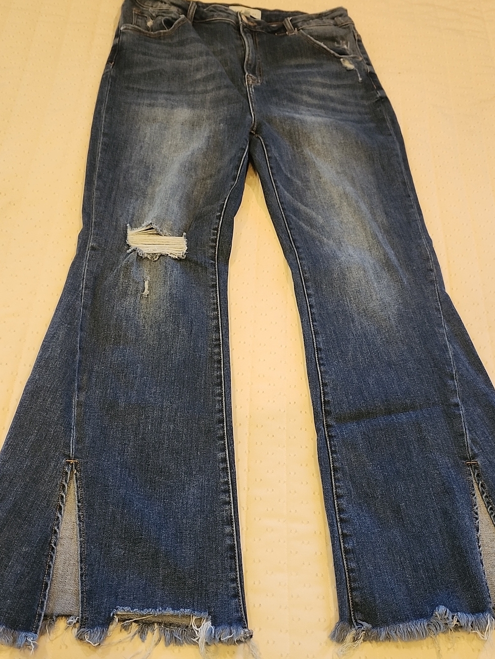 Risen Women's Distressed Blue Jeans Flare Bottom Sz 1X
